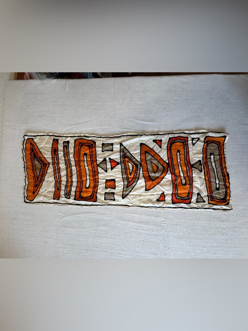 Hand-Painted Orange Geometric mid century silk scarf